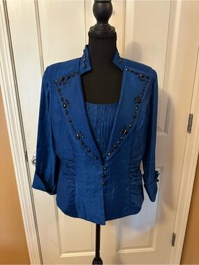 Blue Embellished Women's Blazer Jacket Set